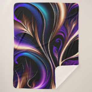 Manta Sherpa Flor de Medianoche - Púrpura Oscuro, Turquesa y Do