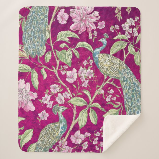 Manta Sherpa Flor de pavo real chinas (Anverso)