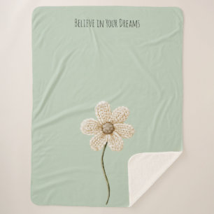 Manta Sherpa Flor de punto falso de color verde menta y crema