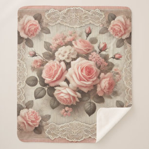 Manta Sherpa Flor de rosa rosa rosa rosa chic de Shabby