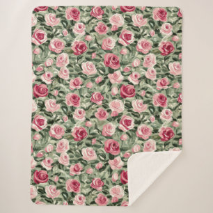Manta Sherpa Flor de Rosas rojos y verdes