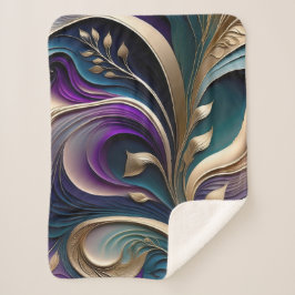 Manta Sherpa Flor dorada: Flora abstracta de color púrpura inte