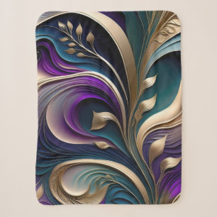 Manta Sherpa Flor dorada: Flora abstracta de color púrpura inte