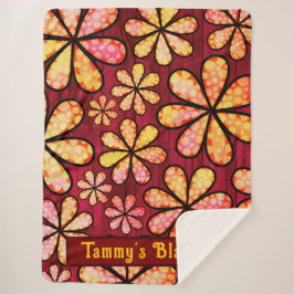 Manta Sherpa Flor hippie retro con fondo de madera roja