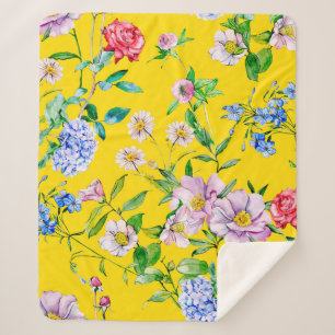 Manta Sherpa Flor jardín acuarela patrón de ilustracion