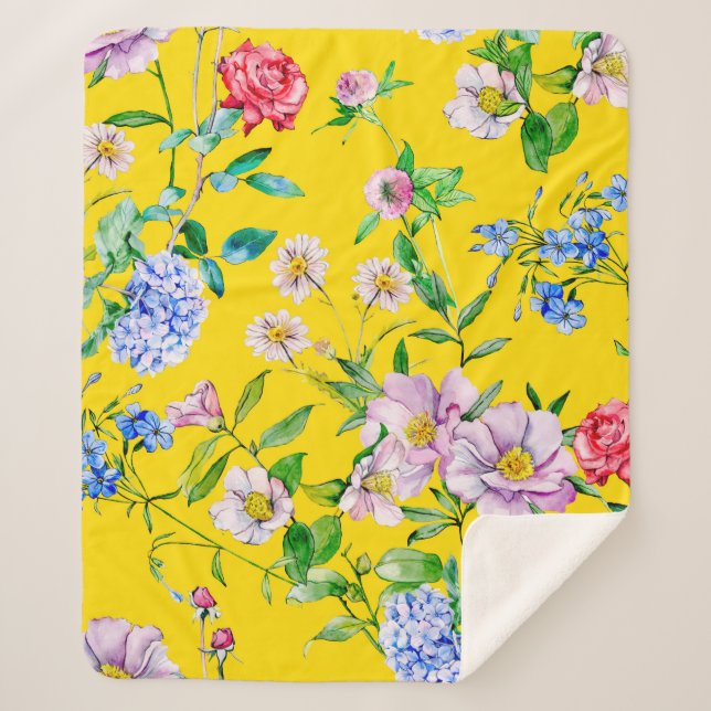Manta Sherpa Flor jardín acuarela patrón de ilustracion (Anverso)