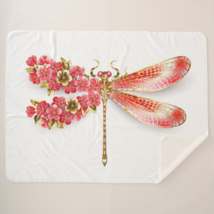 Manta Sherpa Flor libélula con sakura de joyas