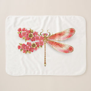 Manta Sherpa Flor libélula con sakura de joyas