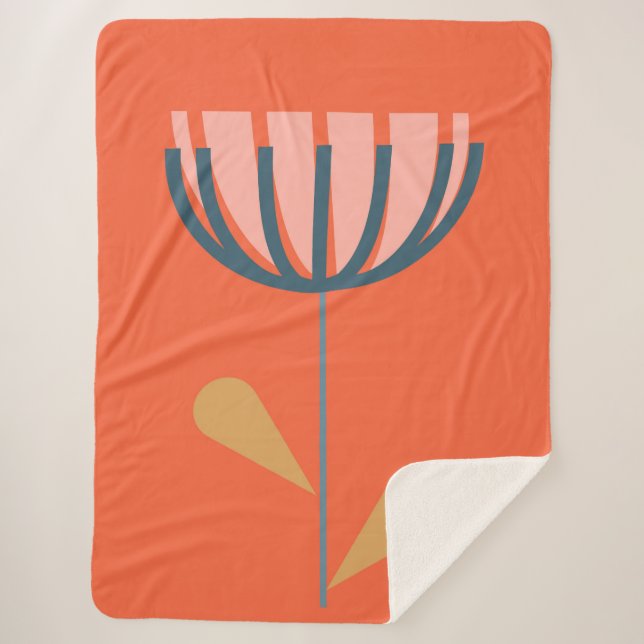 Manta Sherpa Flor Naranja de arte floral de estilo folclórico e (Anverso)