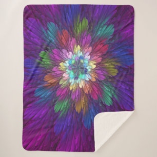 Manta Sherpa Flor psicodélica colorida Resumen Arte Fractal
