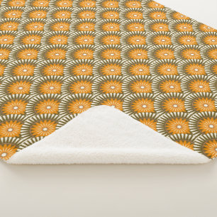 Manta Sherpa Flor retro del amanecer - Naranja y marrón