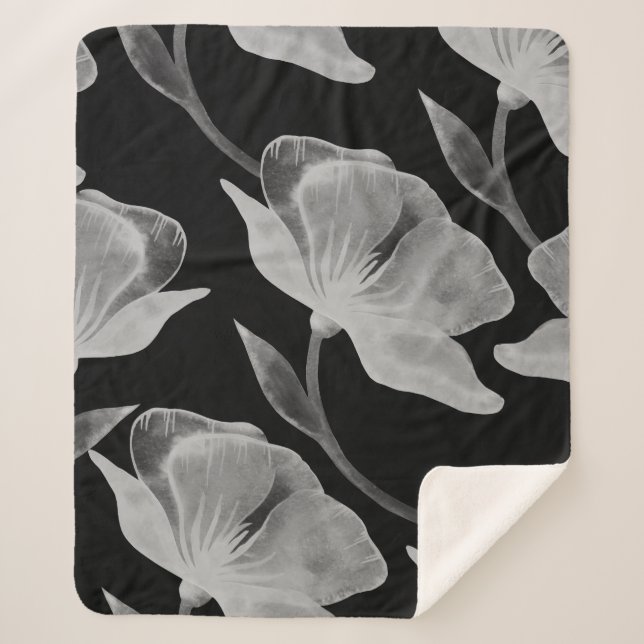 Manta Sherpa Flor rosa ilustracion acuarela transparente (Anverso)