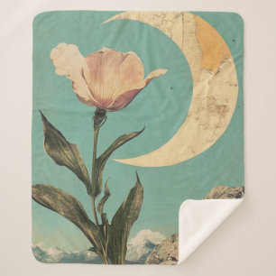Manta Sherpa Flor rosa y luna creciente