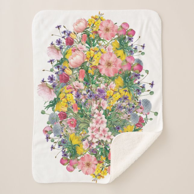 Manta Sherpa Flor silvestre Acento Floral Acogedor Estilo Cotta (Anverso)