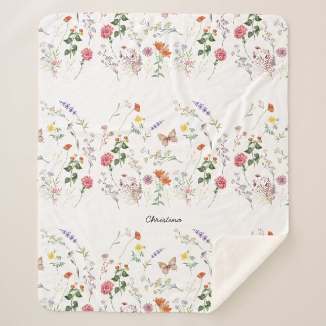 Manta Sherpa Flor silvestre Presión Floral Añadir texto Sherpa  (Anverso)