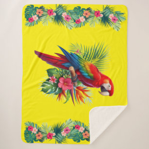 Manta Sherpa Flor tropical de macao rojo