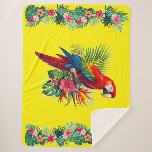 Manta Sherpa Flor tropical de macao rojo (Anverso)