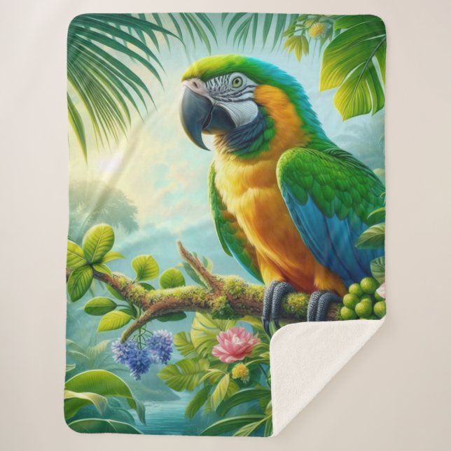 Manta Sherpa Flor tropical de macao verde (Anverso)