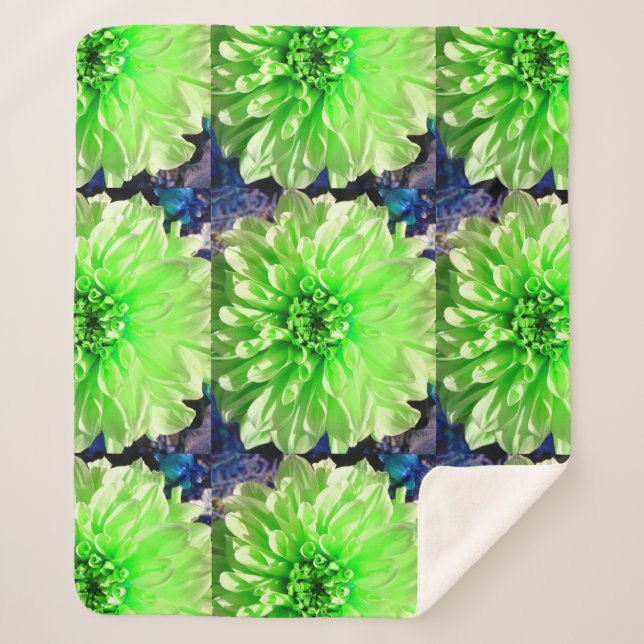 Manta Sherpa Flor verde de Dahlia (Anverso)