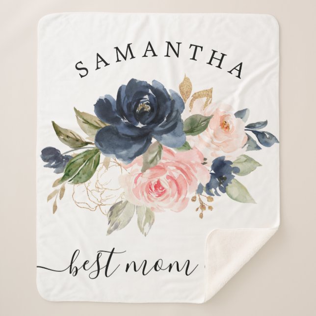 Manta Sherpa Flora acuarela mejor mamá cada (Anverso)