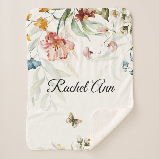 Manta Sherpa Floral acuarela, pequeño apilador (Anverso)