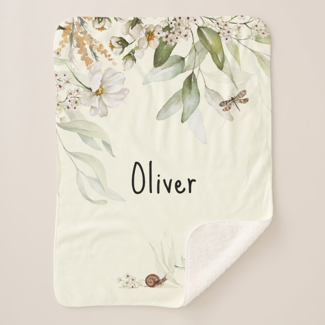 Manta Sherpa Floral acuática de Baby Boy, Pequeño Stroller (Anverso)