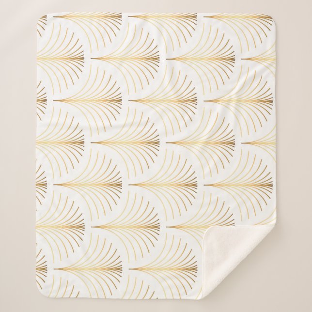 Manta Sherpa Floral Art Decó: Elegancia Dorada. (Anverso)