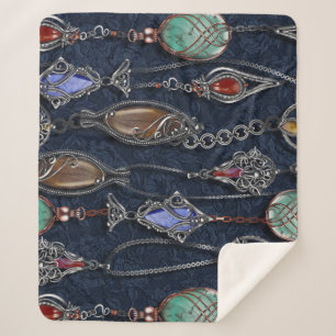 Manta Sherpa Floral Art Nouveau: Denim Elegance.