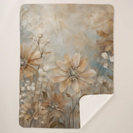 Manta Sherpa Floral azul marrón beige