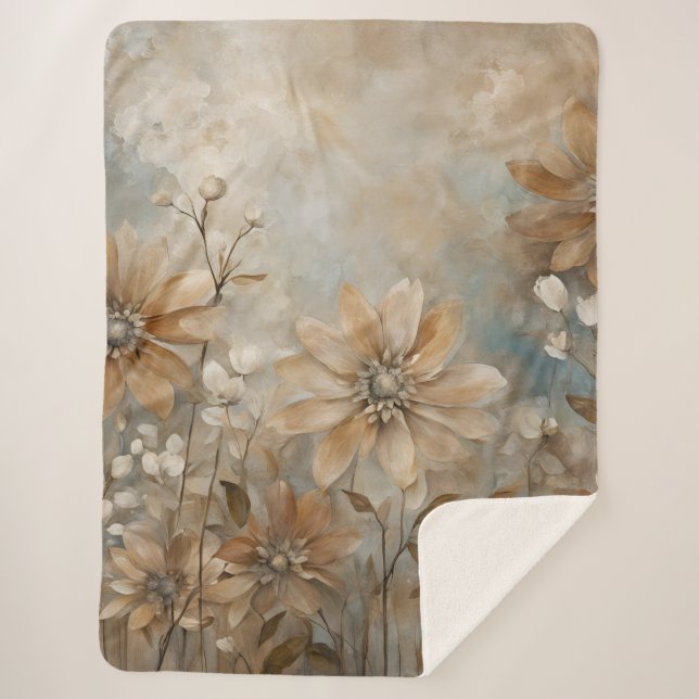 Manta Sherpa Floral azul marrón beige (Anverso)