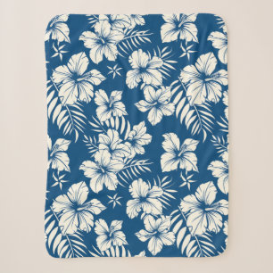 Manta Sherpa Floral Azul Tropical y Blanco
