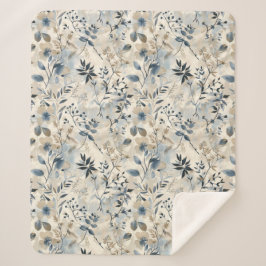 Manta Sherpa Floral Azul Vintage Neutral