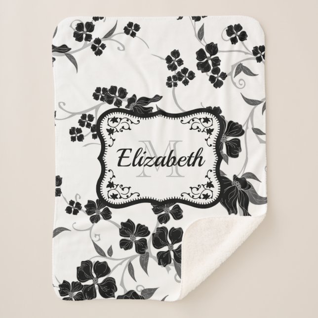 Manta Sherpa Floral blanca y negra (Anverso)