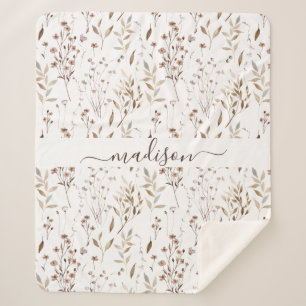Manta Sherpa Floral Botánico Seco Marrón de Invierno Monogramad