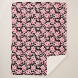 Manta Sherpa Floral cúrcuma negro rosado cerezo floral