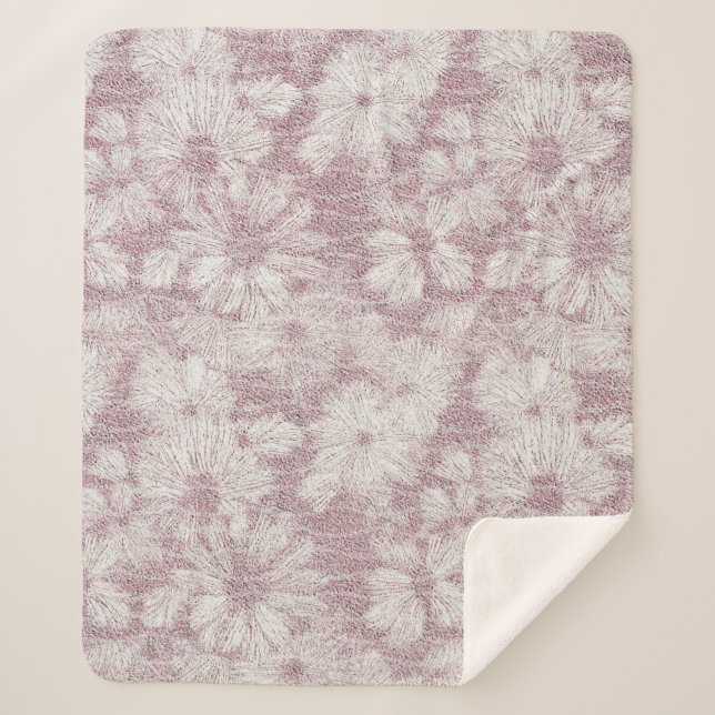 Manta Sherpa Floral Daisy Terciopelo Rosa Polvoriento (Anverso)