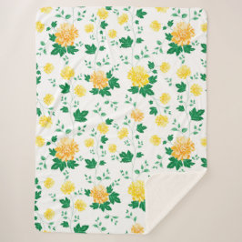 Manta Sherpa Floral de acuarela verde amarilla moderna