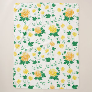 Manta Sherpa Floral de acuarela verde amarilla moderna
