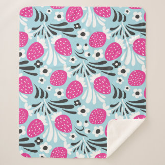 Manta Sherpa Floral de fresa: Berry rosa sin foco.