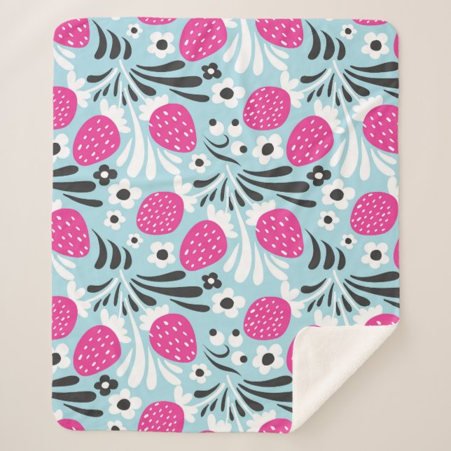 Manta Sherpa Floral de fresa: Berry rosa sin foco. (Anverso)