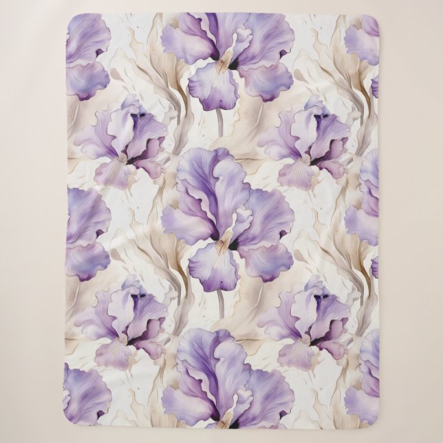Manta Sherpa Floral de iris morado romántico (Anverso)