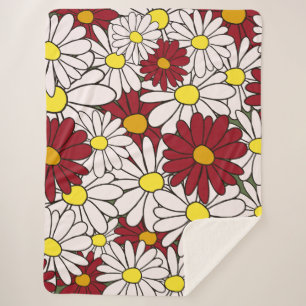 Manta Sherpa Floral de margarita blanca roja