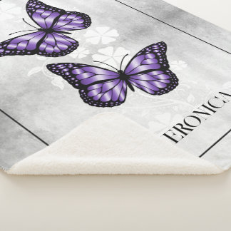Manta Sherpa Floral de mariposa morada personalizada