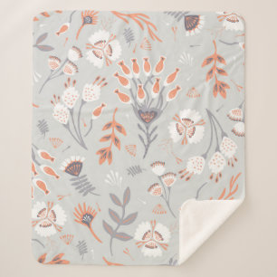 Manta Sherpa Floral de Naranja gris pastel suave, patrón sin so