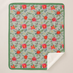 Manta Sherpa Floral de Navidades de la Poinsettia Roja
