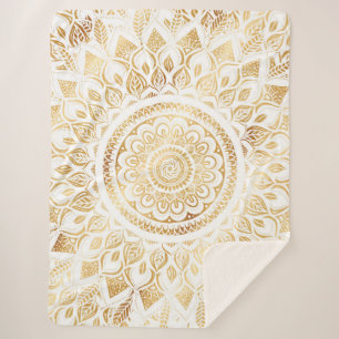 Manta Sherpa Floral de oro blanco de Girly Mandala