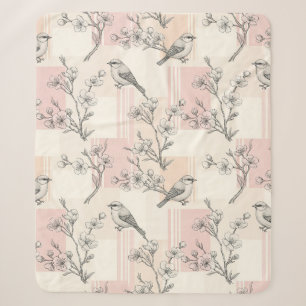 Manta Sherpa Floral de Pájaro Vintage con Raya de Toile (2)