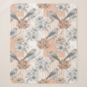 Manta Sherpa Floral de Pájaro Vintage Estampado a Rayas (5)