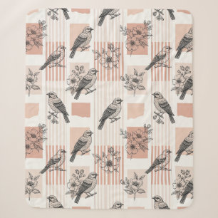 Manta Sherpa Floral de Pájaro Vintage Toile Estriado (11)