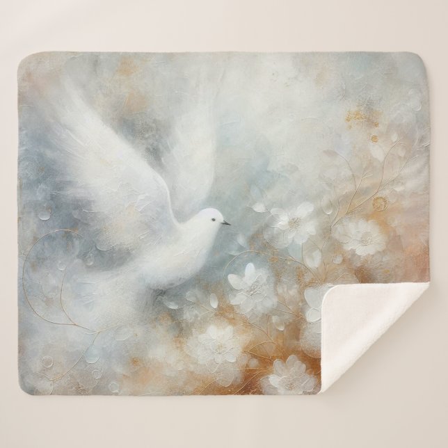 Manta Sherpa Floral de Paloma de Boda (Anverso (horizontal))